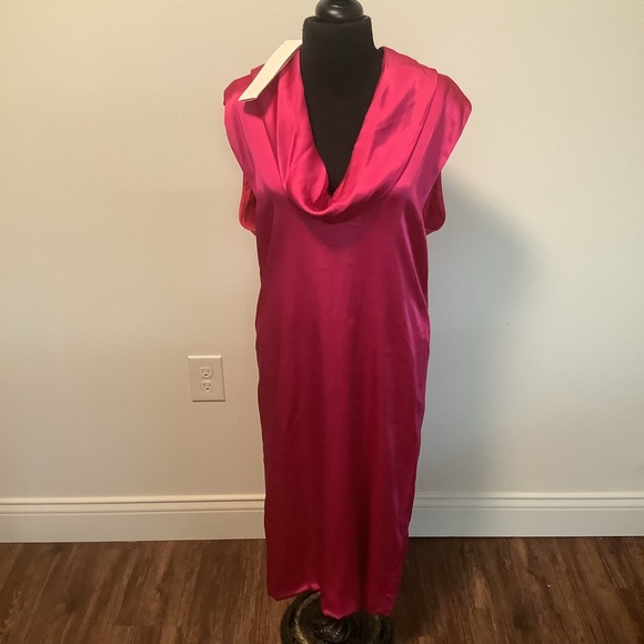 Vintage America Dresses & Skirts - Ossie Clark NWT satin pink size 12 cowl neck wedding party  cocktail party dress